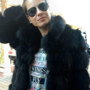BASIC BLACK FOX Jacket!Brand New Natural Genuine Fox fur!