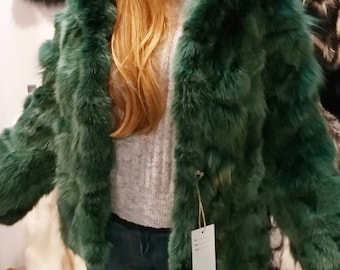 GREEN!New,Natural Real Fur FOX jacket!