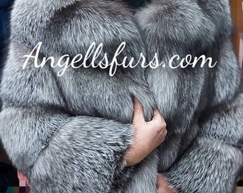 SILVER FROST FOX Jacket!Fullpelts Brand New Real Natural Genuine Fur!