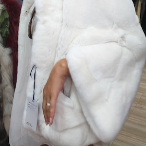 WHITE FUR REX Cape,One Size!Brand New Real Natural Genuine Fur!