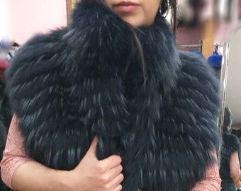 New,Real Natural Beautiful Graphite Blue Color Fox Fur Vest!