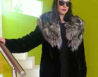 NEW!Natural Real Mink Fur with Silver Fox Collar!