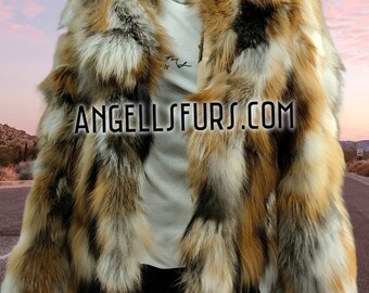 MENS RED CROSS Fox Jacket!Brand New Real Natural Genuine Fur!