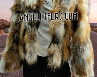 MENS RED CROSS Fox Jacket!Brand New Real Natural Genuine Fur!