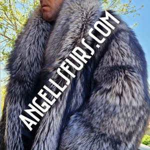 MEN&#39;S SILVER FOX Fullpelts Coat with Shawl collar!Brand New Real Natural Genuine Fur!