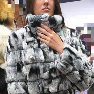 REX FUR in chinchilla color jacket!Brand New Real Natural Genuine Fur!