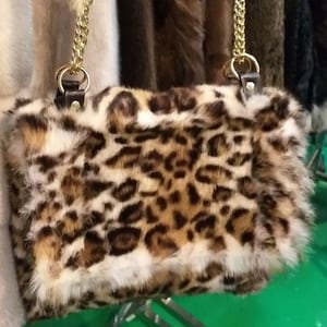 Borsa in pelliccia di coniglio con stampa animalier! Nuova di zecca, vera pelliccia naturale!