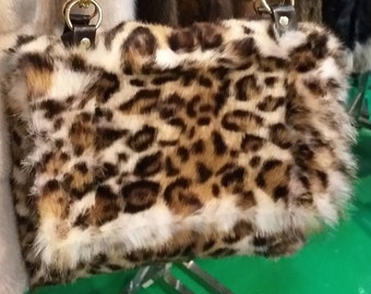 ANIMAL PRINT RABBIT Fur Bag!Brand New Real Natural Genuine Fur!