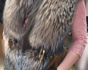 NEW! Natural,Real Fullskin MINK Fur Vest with Full Crystal Foxes!