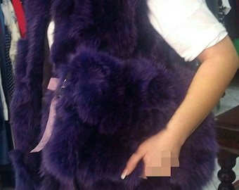 New!Natural,Real PURPLE color Fox Fur Bag!