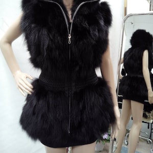 NEW! Natural,Real Black Fox Hooded Fur Vest! New model!