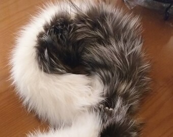 SILVER and WHITE FOX Scarf!Double Beauty!Brand New Real Natural Genuine Fur!