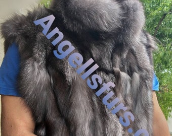 MEN'S New Real Natural SHORT STYLE Silver Fox Vest!