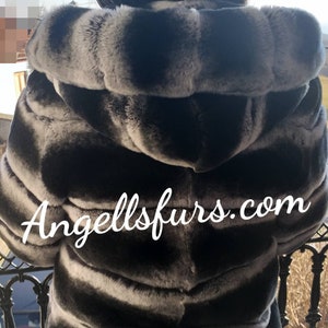 REX Fur Hooded jacket in Chinchilla color!Brand New Real Natural Genuine Fur!