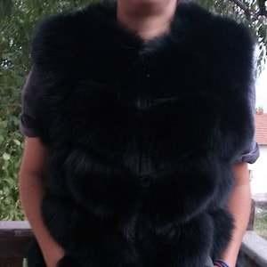 BLACK FOX Fur Vest with leather straps!Order Any color!Brand New Real Natural Genuine Fur!