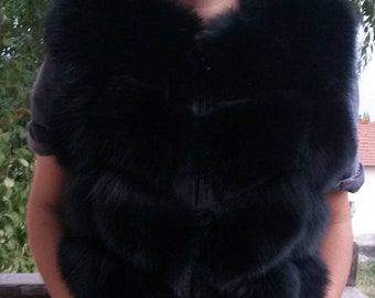 BLACK FOX Fur Vest with leather straps!Order Any color!Brand New Real Natural Genuine Fur!