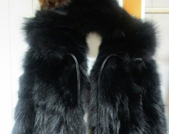 MEN'S HOODED BLACK Fox Fur Coat!Brand New Real Natural Genuine Fur