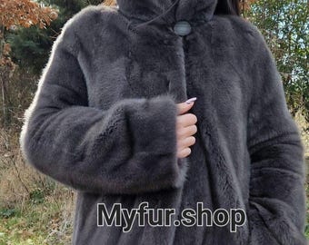 GRAY Color Fullpelts Mink Fur Coat!Brand New Real Natural Genuine Fur