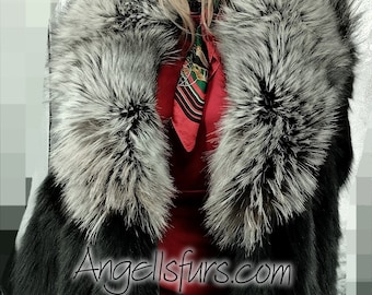 LONG FOX COAT With Fox Shawl Collar!Brand New Real Natural Genuine Fur