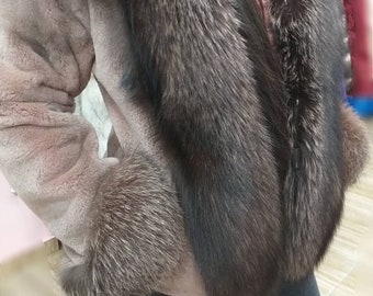 FULLPELTS Sheared MINK Fur jacket with Full FOX!Brand New Real Natural Genuine Fur