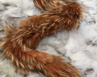 RACCOON Orange color SCARF!Brand New Real Natural Genuine Fur!