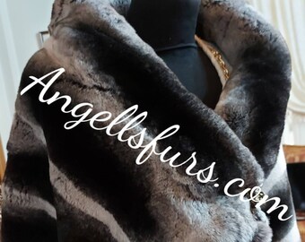 REAL FUR ETOL-Large Scarf!Rex Fur!Brand New Real Natural Genuine Fur,Unisex