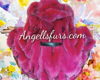 HOODED FOX Fur Cape!One Size!Brand New Real Natural Genuine Fur!
