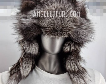 MEN'S SILVER FOX Trapper Hat!Brand New Real Natural Genuine Fur!