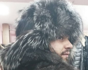 MEN'S SILVER FOX Trapper Hat!Brand New Real Natural Genuine Fur!