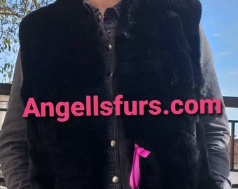 NEW! Natural,Real Long Black Rex fur Vest! Order Any color!