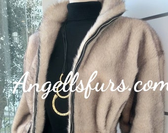 New!Natural Real Superior Quality FULLSKINS Light beige MINK Fur Coat!