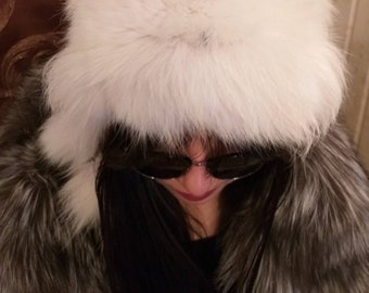 New!Natural,Real Pearl color Fox Fur HAT!