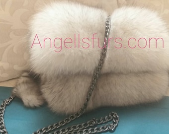 BLUE FOX Fur Crossbody Bag!Brand New Real Natural Genuine Fur!