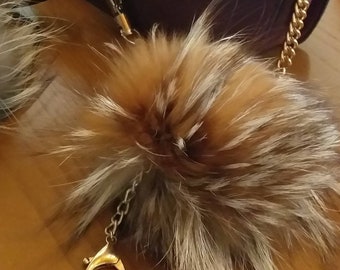 FOX POMPON-keychain from Beautiful Real Natural Crystal Fox!Order Any color!