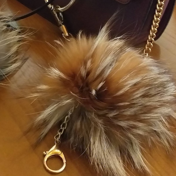 CRYSTAL FOX POM Keychain Order Any color!Brand New Real Natural Genuine Fur!