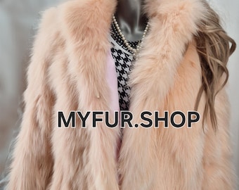 SALE! PEACH PINK Fox Jacket!Brand New Real Natural Genuine Fur!