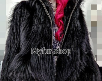 LONG HAIR FOX Bomber jacket!Brand New Real Natural Genuine Fur!