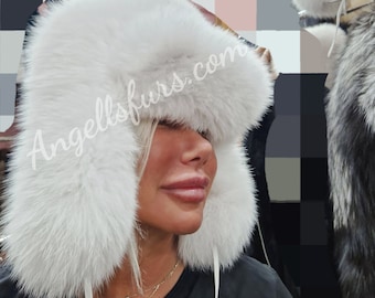 WHITE FOX TRAPPER Hat!Brand New Real Natural Genuine Fur!