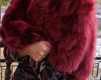 BURGUNDY FOX CAPE Scarf! Order in Any color!Brand New Real Natural Genuine Fur!