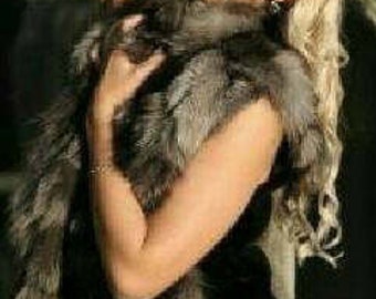 SILVER FROST FOX and Black Rex Fur Vest!Brand New Real Natural Genuine Fur!