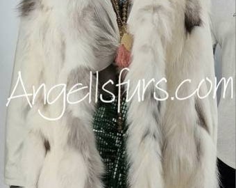 FOX and LEATHER jacket!Brand New Real Natural Genuine Fur!