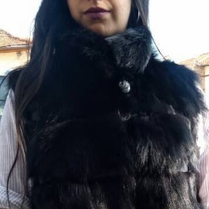 Black Fox Fur Vest with leather! Brand New Real Natural Genuine Fur