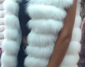 WHITE LONG FOX Vest!Fullpelts Beautiful Brand New Real Natural Genuine Fur!