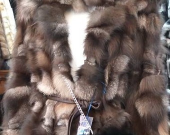 CRYSTAL FOX HOODED Cape!Unisex!Brand New Real Natural Genuine Fur!