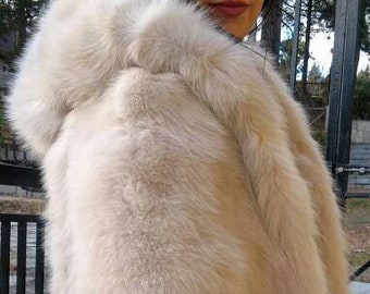 FOX FUR HOODED Coat!Order Any color!Brand New Real Natural Genuine Fur!