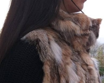 New!Natural Real Fur Vest from Rabbit in Animal Print!