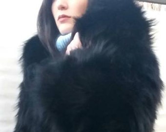 BLACK HOODED FOX Fur Coat!Brand New Real Natural Genuine Fur!