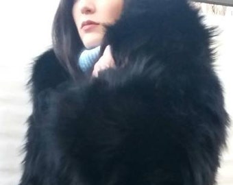 BLACK FOX Fur Coat!Brand New Real Natural Genuine Fur!