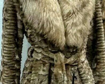 SHEARED MINK Knee length Fur Coat with Fox Collar!Brand New Real Natural Genuine Fur