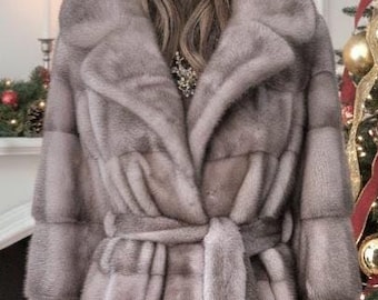 ICE MINK FULLPELTS Long Fur Coat!Brand New Real Natural Genuine Fur!